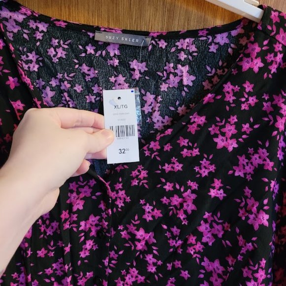 BNWT Suzy Shier button up floral blouse XL - Picture 3 of 3
